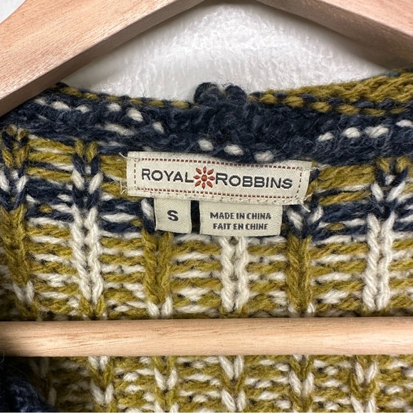 Royal Robbins Womens S Blue Fair Isle Chunky Knit Hooded Cardigan Pockets Boho - Picture 6 of 7